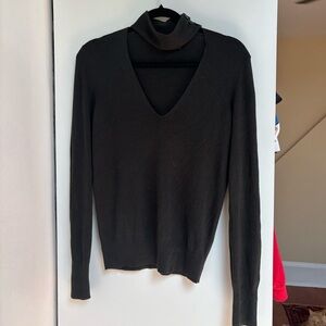 Theory Green Choker Cut Out Neck Sweater